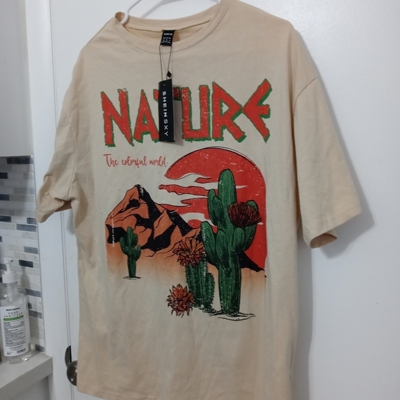 SHEIN SXY "Nature The Colorful World" SHORT SLEEVE BEIGE T SHIRT SIZE 2 - Picture 4 of 5